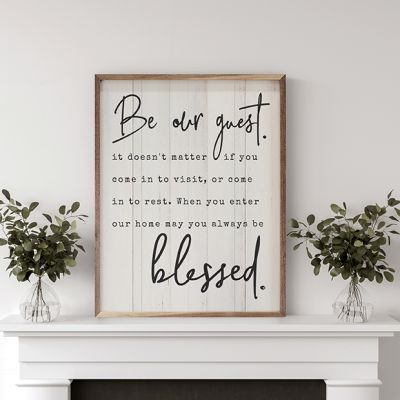 Be Our Guest Blessed Whitewash Framed Sign