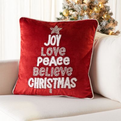 Bead Accented Joy Love Peace Throw Pillow