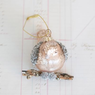 Beaded Mercury Glass Sparrow Ornament Set of 2