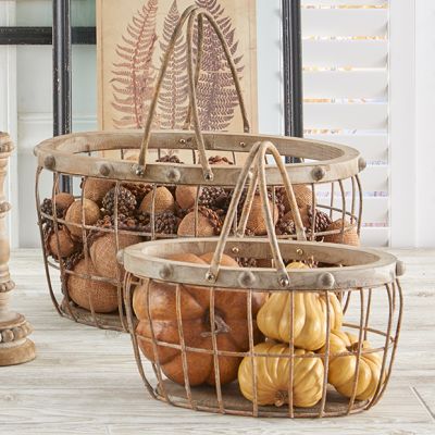 Beaded Trim Farmhouse Nesting Basket Set of 2