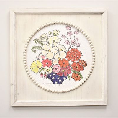 Beaded Wood Bright Floral Vase Print