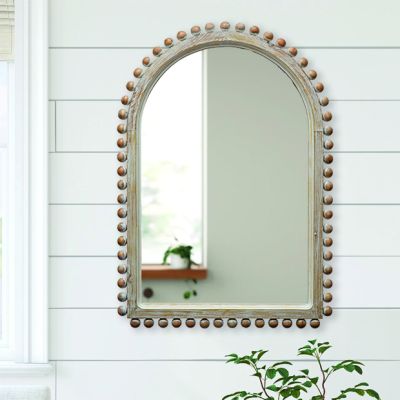 Beaded Wood Frame Arched Mirror