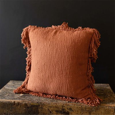 Beautiful Boho Fringed Rust Accent Pillow