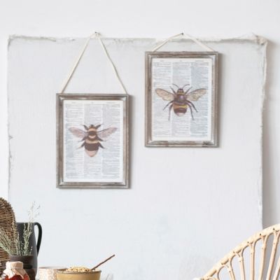 Bee Book Print Framed Wall Decor Set of 2