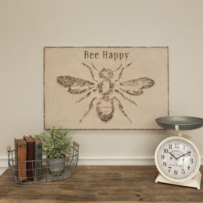 Bee Happy Rustic Metal Wall Sign