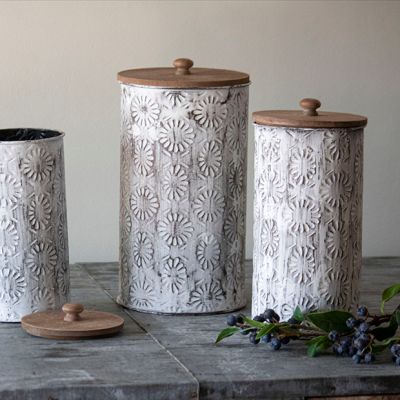 Floral Detailed Lidded Nesting Canisters Set of 3