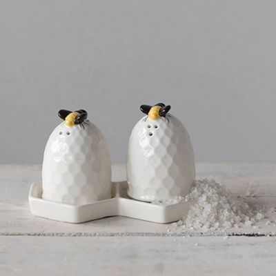 Beehive Salt and Pepper Shakers with Plate
