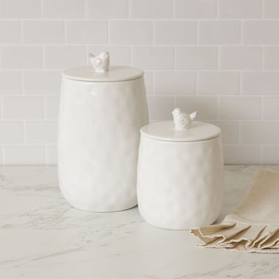 Bird Topped Ceramic Canister Set of 2