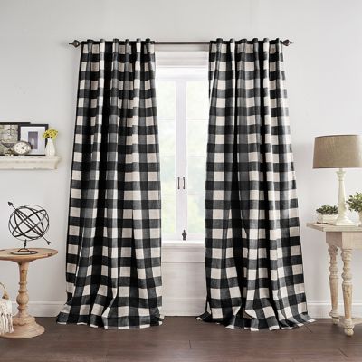 Black and Linen Buffalo Check Room Darkening Curtain Panel Set of 2 52x95