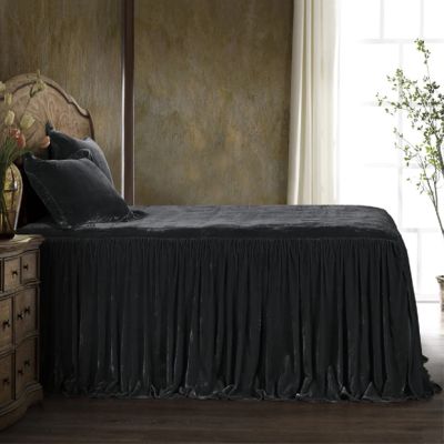 Black Faux Velvet Bedspread Set