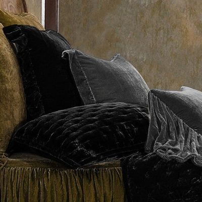 Black Faux Velvet Ruffled Euro Sham