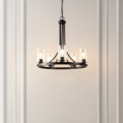 Black Metal and Cylinder Glass Chandelier