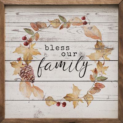 Bless Our Family Pinecone Wreath Whitewash Wall Art