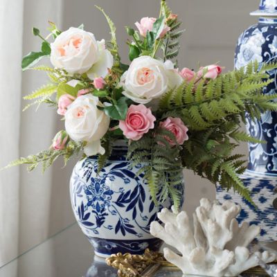 Blue Floral Pattern Porcelain Vase 9 Inch