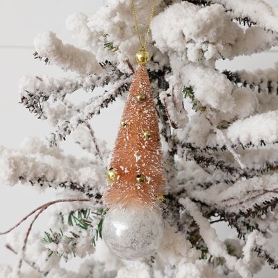 Blush Bottlebrush Tree on Glass Ball Ornament Set of 2