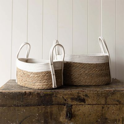 Boho Chic Handled Seagrass Baskets Set of 2