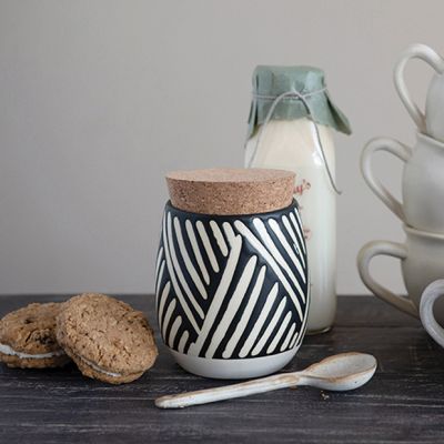 Boho Patterned Canister With Cork Lid Set of 2
