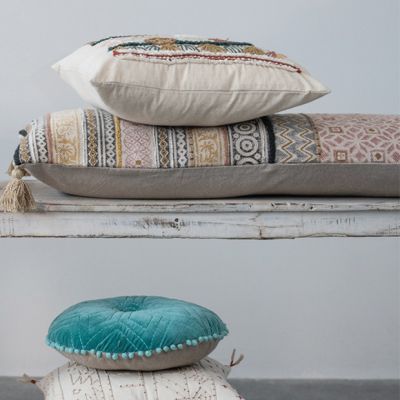 Boho Print Cotton and Embroidery Lumbar Pillow
