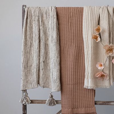 Boho Striped Cotton Throw Blanket With Tassels
