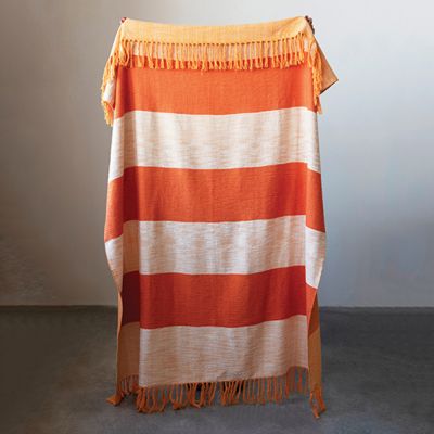 Bold Stripe Throw Blanket With Fringe