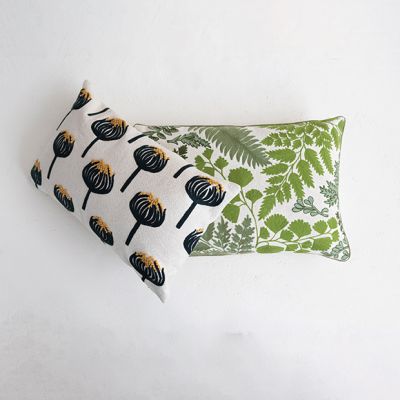 Botanical Print Embroidered Lumbar Pillow
