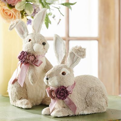 Bow With Flowers Rabbit Figure Set of 2
