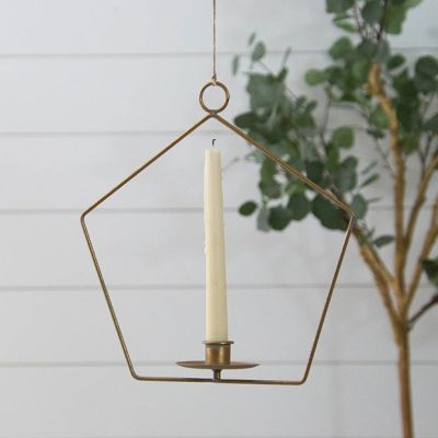 Brass Finish Hanging Geometric Candle Holder