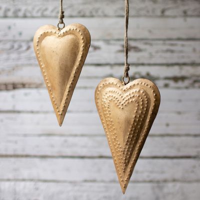 Brass Metal Heart Set of 2