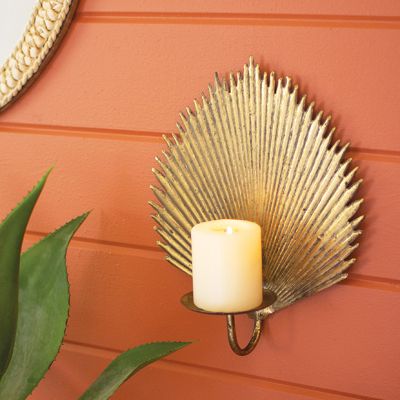 Brass Palm Leaf Candle Sconce