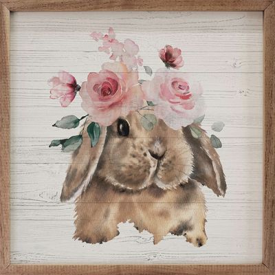 Brown Bunny With Flowers Framed Wall Art