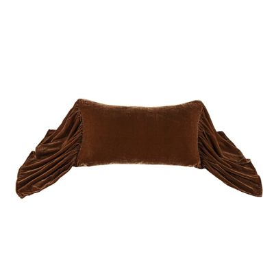 Brown Long Ruffle Velvet Accent Pillow