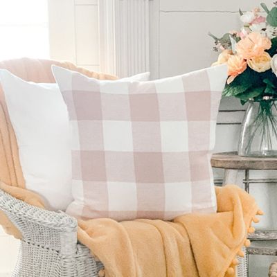 Buffalo Check Farmhouse Throw Pillow Cover Blush Pink