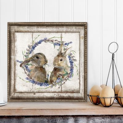 Bunnies In A Lavender Wreath Canvas Wall Art