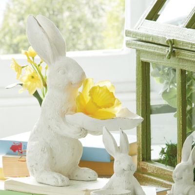 Bunny Holding Leaf Tray Statuette