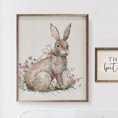 Bunny In Pink Flowers Framed Wall Art