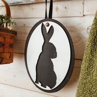 Bunny Silhouette Oval Wooden Wall Decor