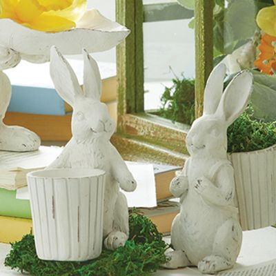 Bunny With Basket Statuette Set of 2