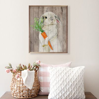 Bunny With Carrot Whitewash Wall Art