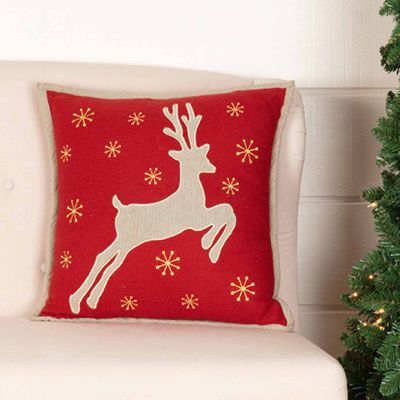 Burlap Reindeer Silhouette Accent Pillow 18x18