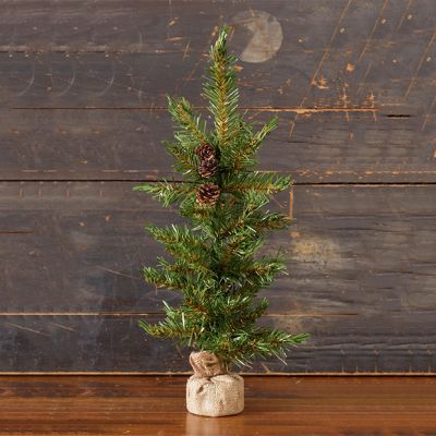 Burlap Wrapped Pine Tree with Cones Set of 2