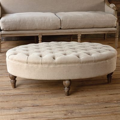 Button and Tuck Oval Ottoman