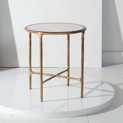 Marble Top Forged Metal Round End Table