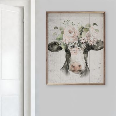 Calf With Flowers White Wall Art