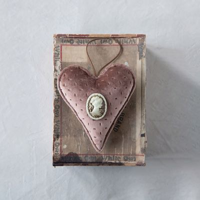 Cameo Accented Velvet Heart Ornament