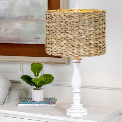 Candlestick Table Lamp with Woven Shade