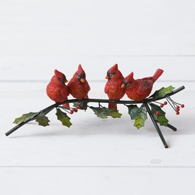 Cardinals On Holly Branch Tabletop Decor