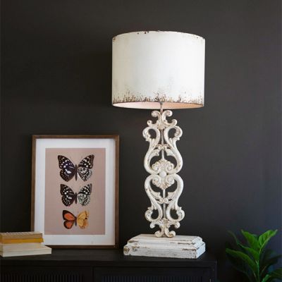 Carved Damask Base Table Lamp With Metal Shade