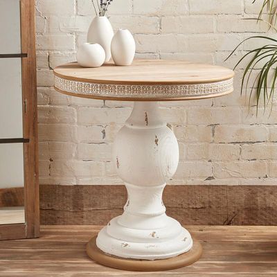 Carved Pattern Round Accent Table