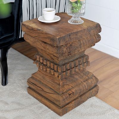 Carved Pillar Accent Table