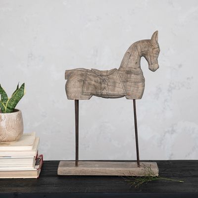 Carved Wood Horse on Stand Figure
